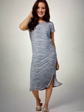 Muk Luks Cloud Knit Crew Neck Short-Sleeve Maxi Midi Long Dress Gray M